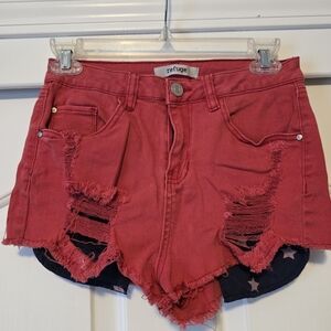 Refuge Red Distressed Jean Shorts